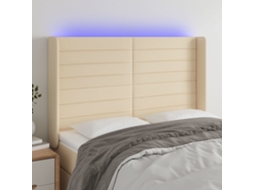 Vidaxl Cabeceira Cama C/ Luzes Led Tecido 147x16x118/128 Cm Cor Creme