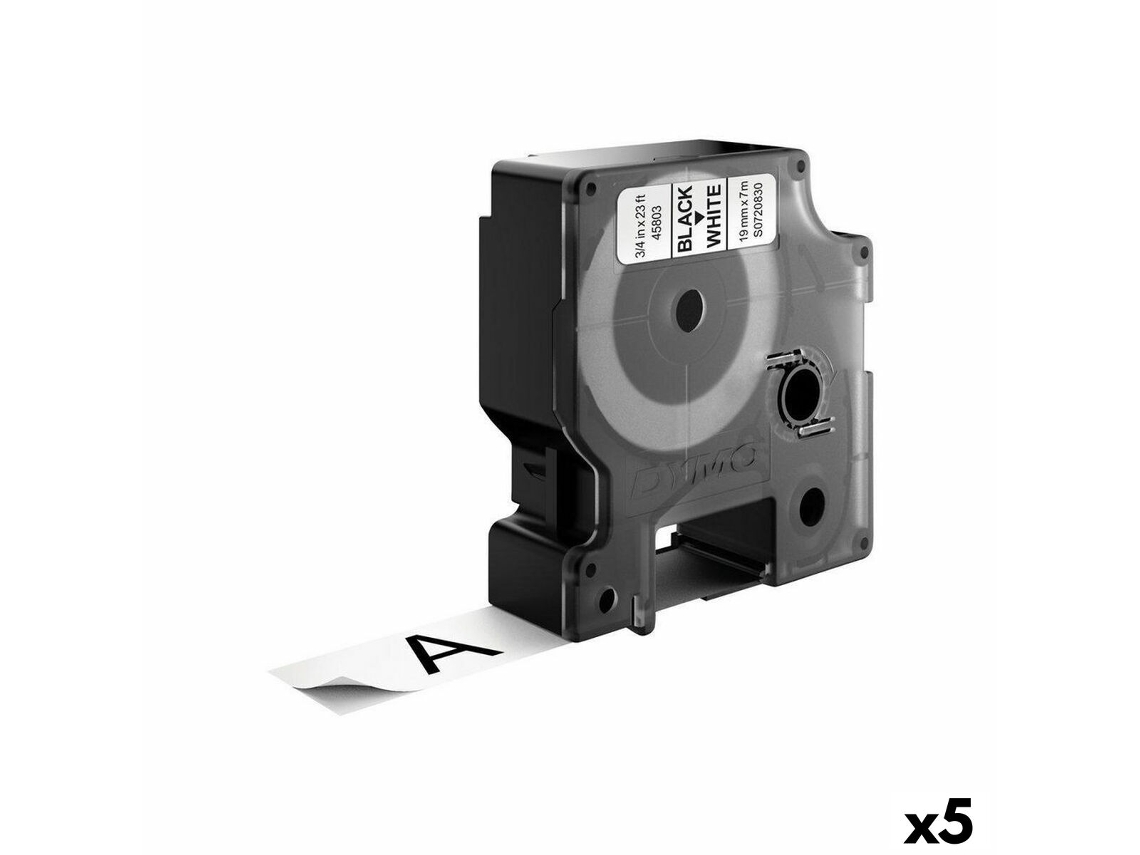 Cinta Laminada para Máquinas Rotuladoras DYMO D1 (Preto e Branco -5 Unidades - 19mm)