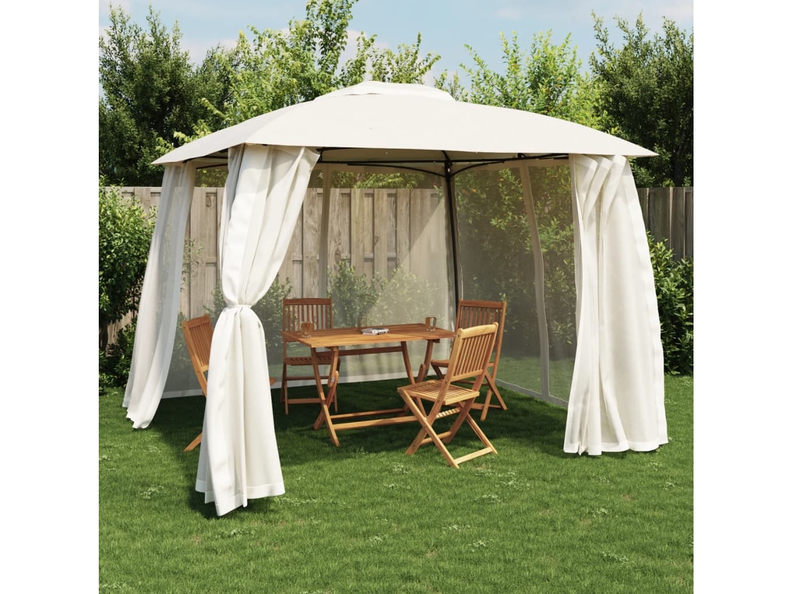 Vidaxl Gazebo Com Teto Duplo E Paredes De Malha 2,93x2,93 M Aço Creme