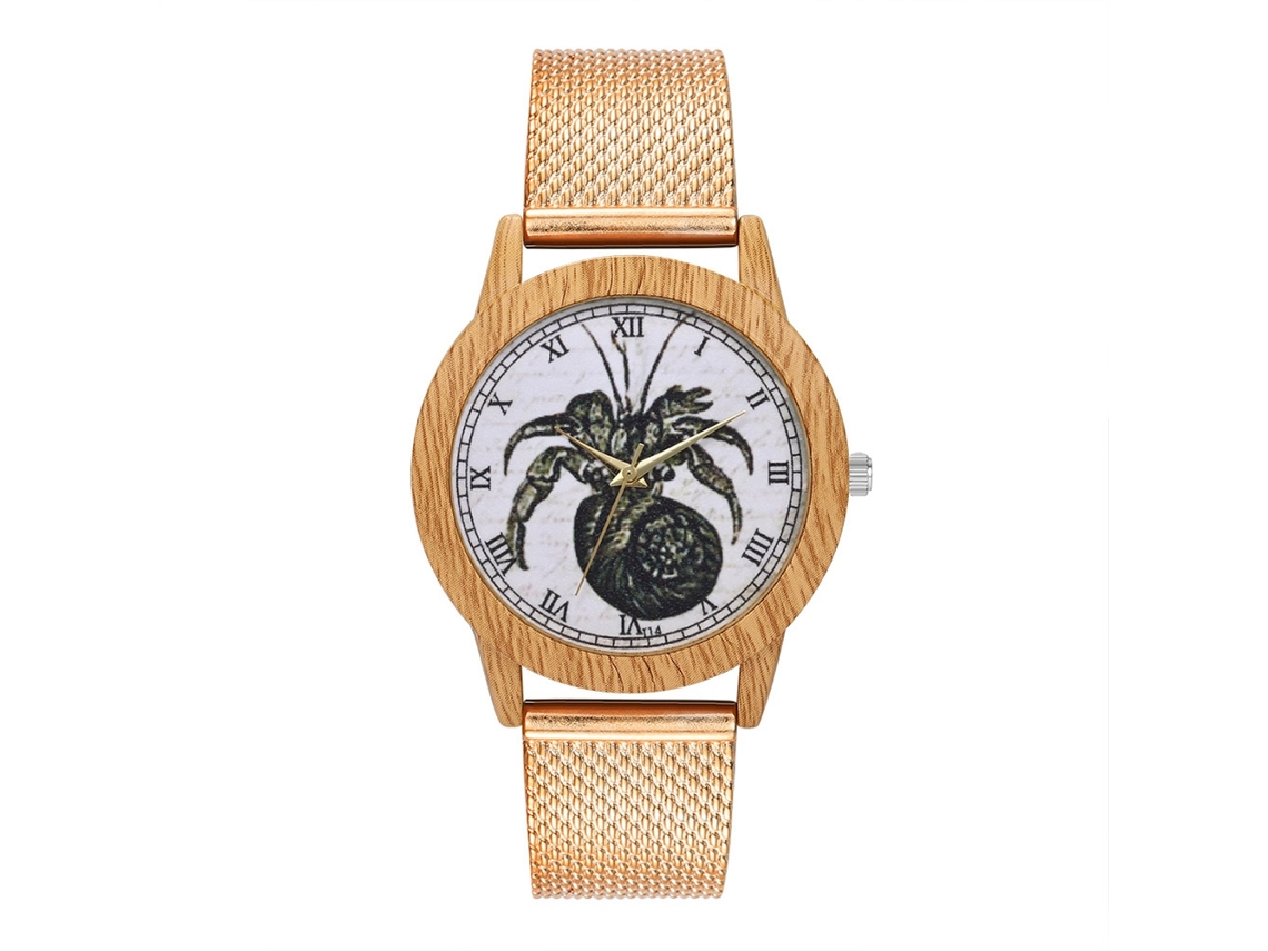 Relógio de quartzo unissex para casais com pulseira de malha e mostrador redondo (dourado rosa)