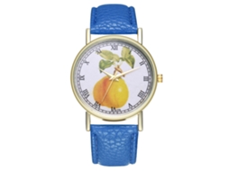 Reloj De Cuarzo Unisex Con Correa De Cuero Pu, Dial De Frutas, Azul Real