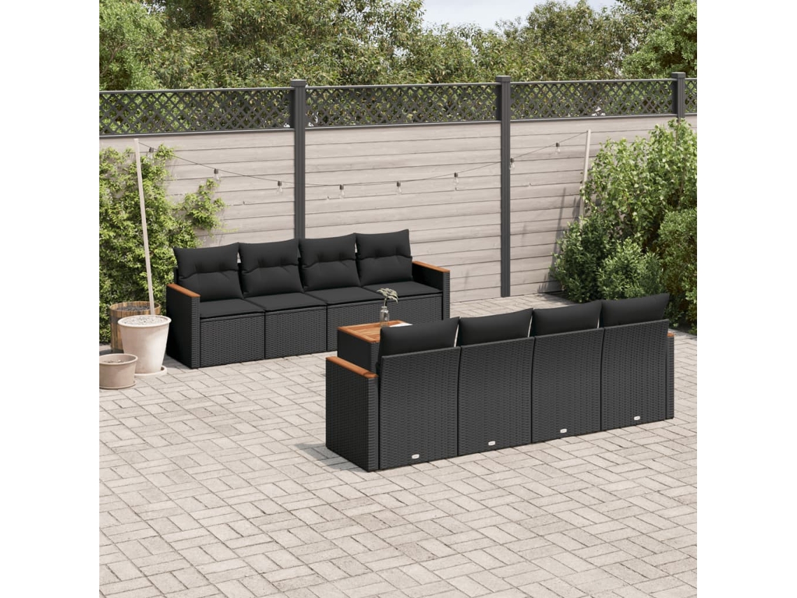 Vidaxl 9 Pcs Conjunto De Sofás P/ Jardim C/ Almofadões Vime Pe Preto