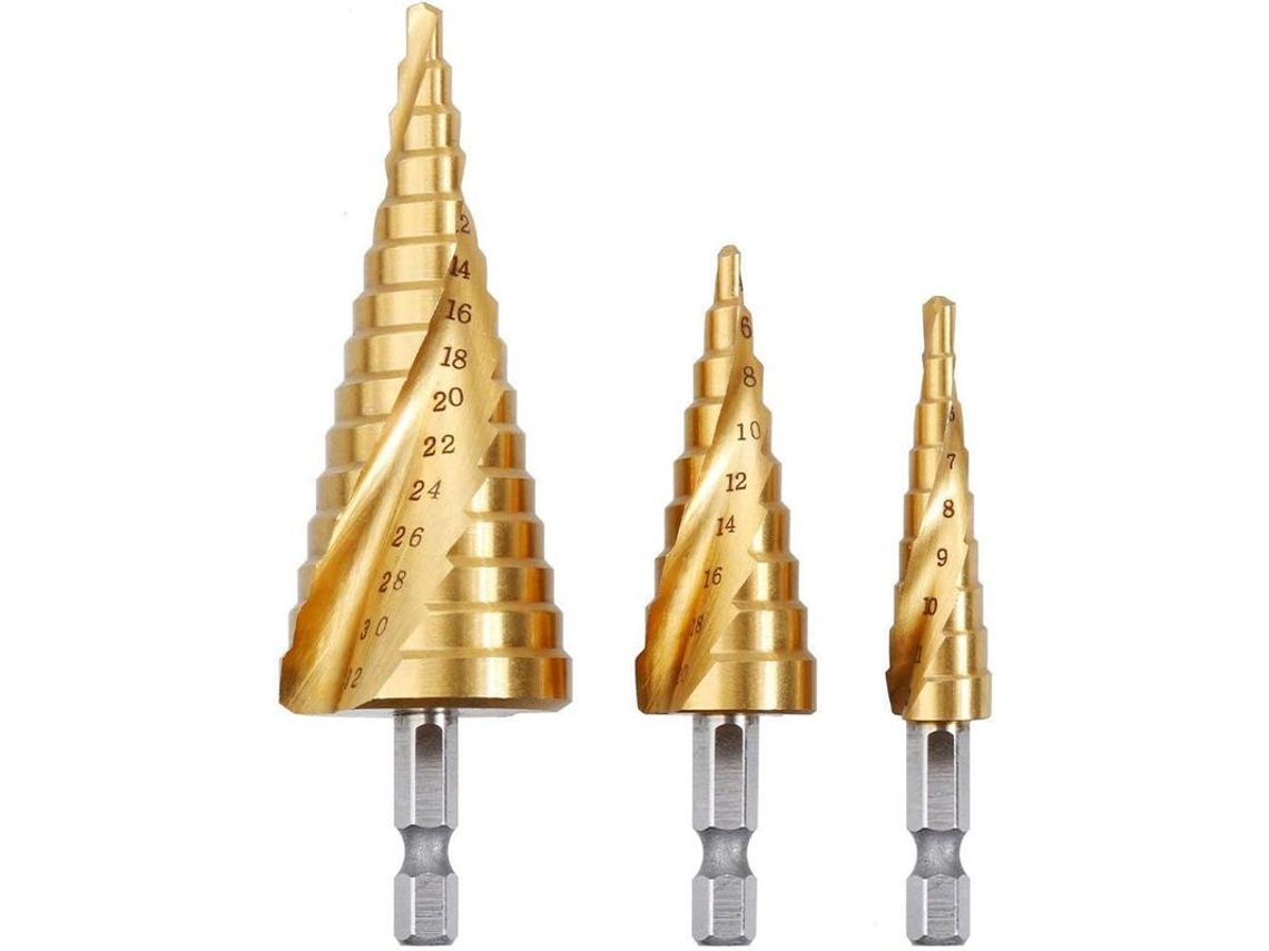 2026 3pcs Broca de Avellanado Hss Acero Inoxidable, 4 12/20/32mm, Cono Triangular Titanio, Mango Hexagonal para Acero Latón Madera Plástico
