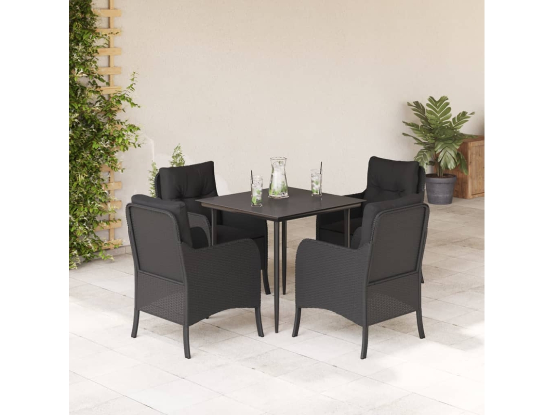 5 Pcs Conjunto De Jantar P/ Jardim C/ Almofadões Vime Pe Preto Dkd Home Decor