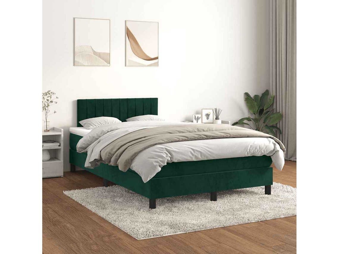 Vidaxl Cama Boxspring Com Colchão 120x200 Cm Veludo Verde-escuro