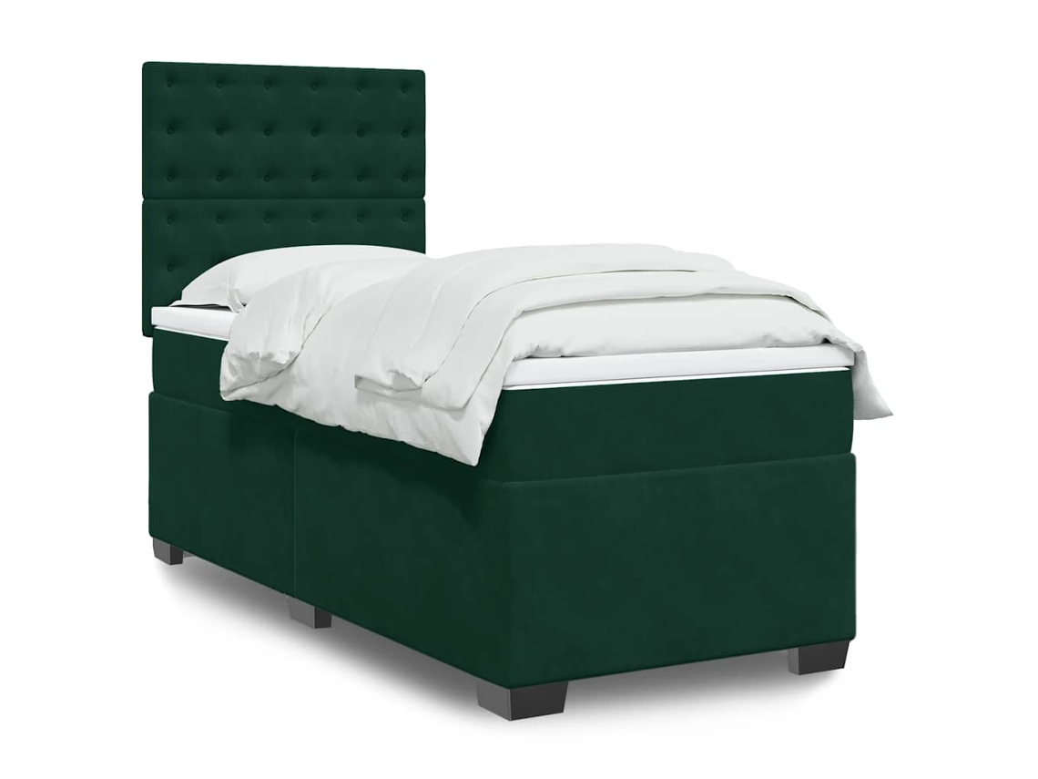 Vidaxl Cama Com Molas/colchão 90x200 Cm Veludo Verde-escuro