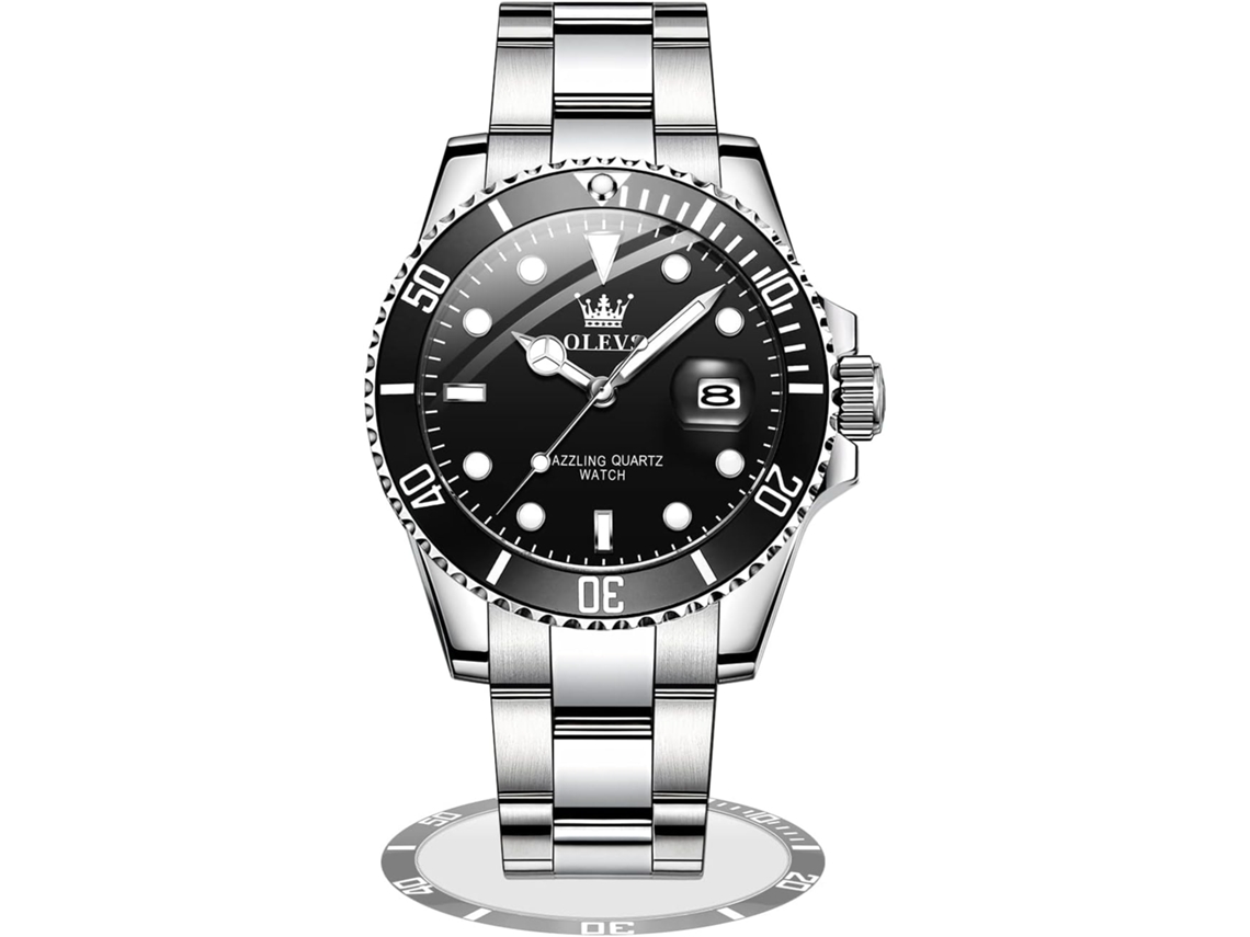 Lurelia Relógio Cronógrafo Masculino, Movimento De Quartzo, Data/calendário, Luminoso, Aço Inoxidável, Resistente À Água 30m, Prata, Dourado