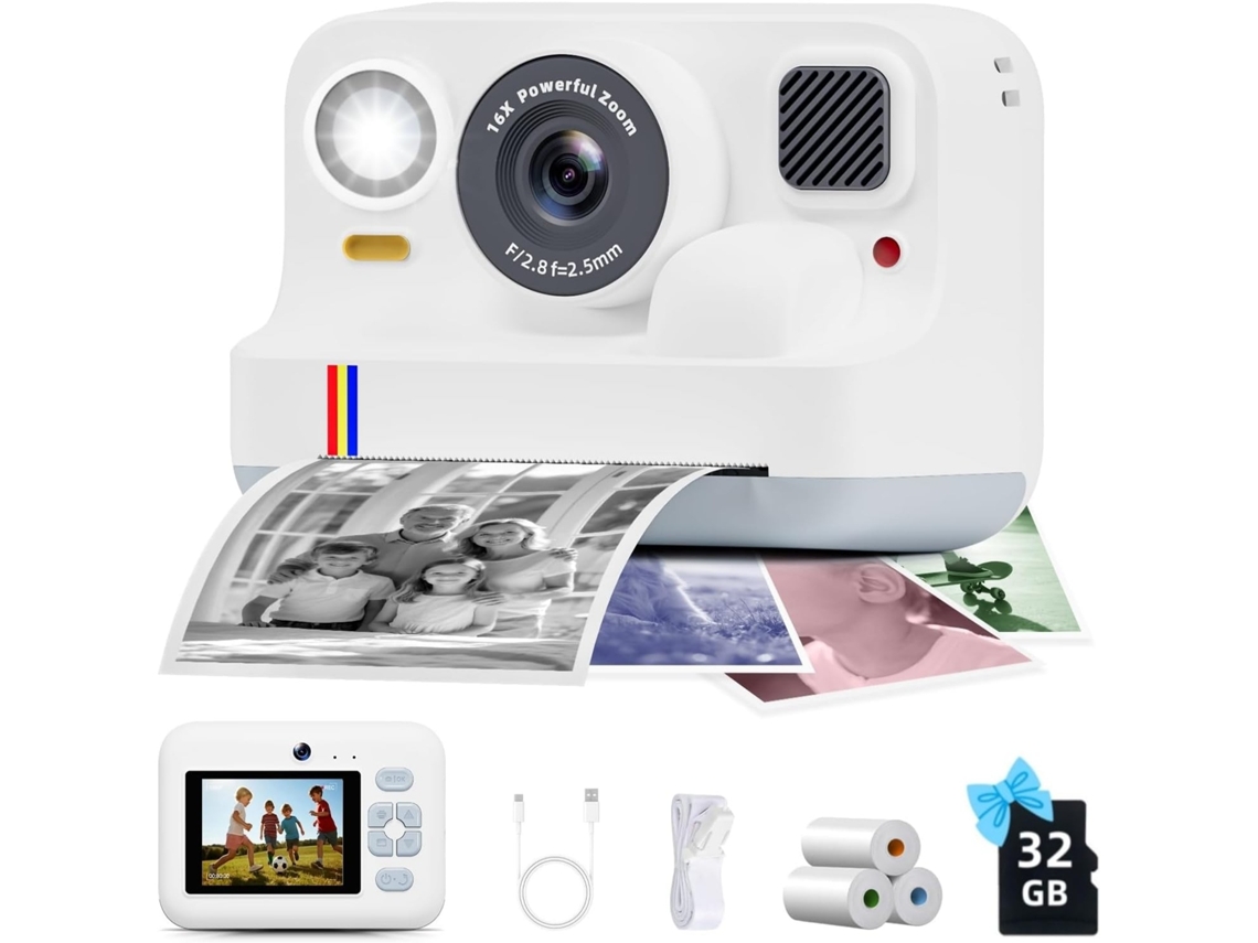 Máquina Fotográfica Infantil 1080p com Impressão,48mp, 32gb Sd, para 3 16 Anos Branco HEXINYIGJLY