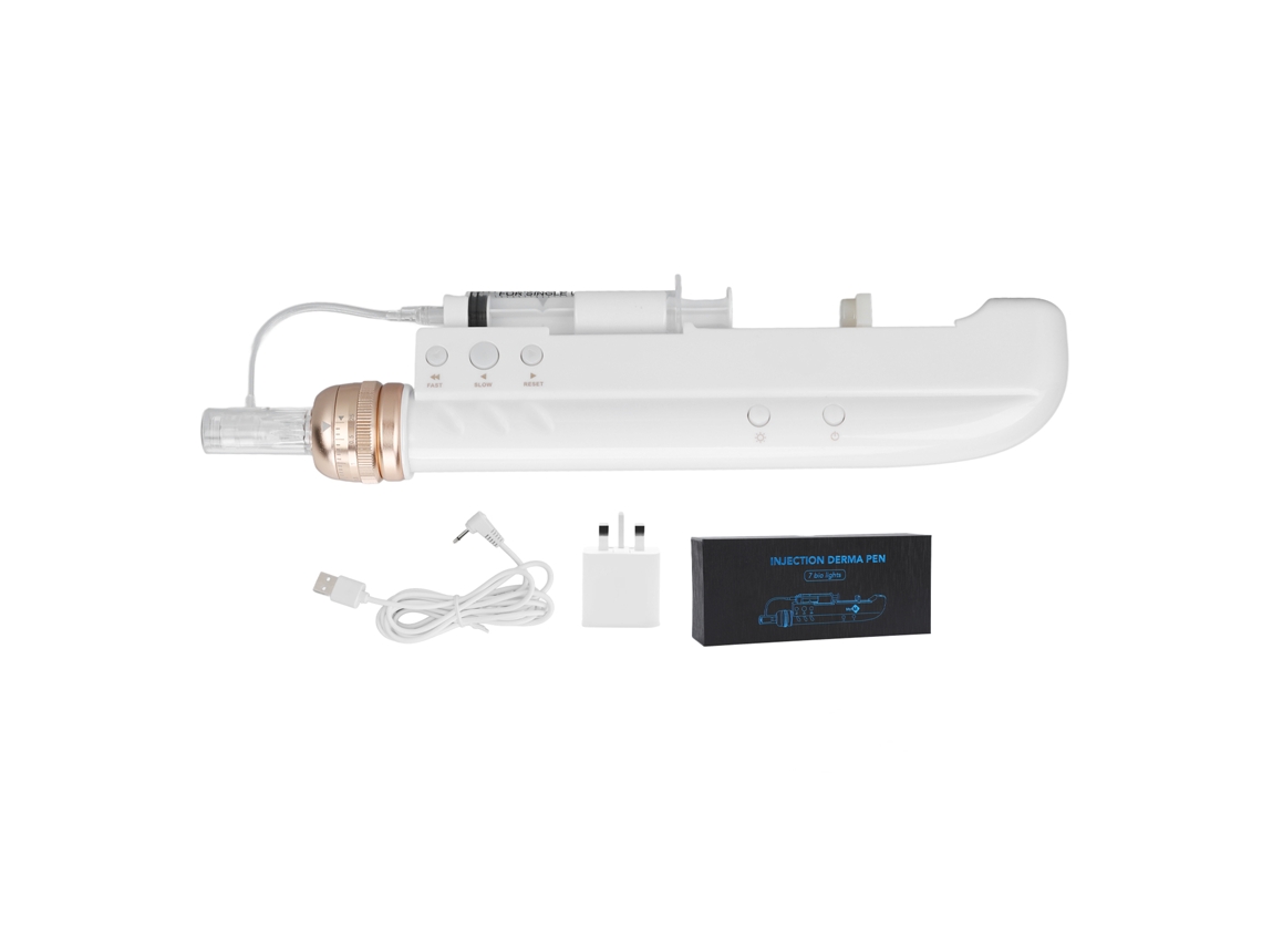 Lápiz De Microneedling Eléctrico Com 7 Luzes Coloridas E Injeção De Ácido Hialurônico Kit Reino Unido 100-240v Branco