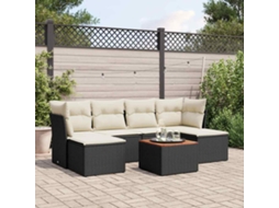 Jogo de Sofá 7 Peças P/ Jardim C/ Almofadões Vime Pe Preto Dkd Home Decor