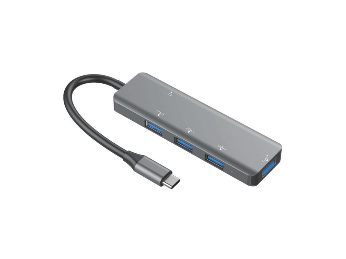 Mali hub Usb c T508 5 em 1 com 4 Portas Usb 3.0 e Pd, Adaptador Multi porta para Laptop e Celulares Cinza