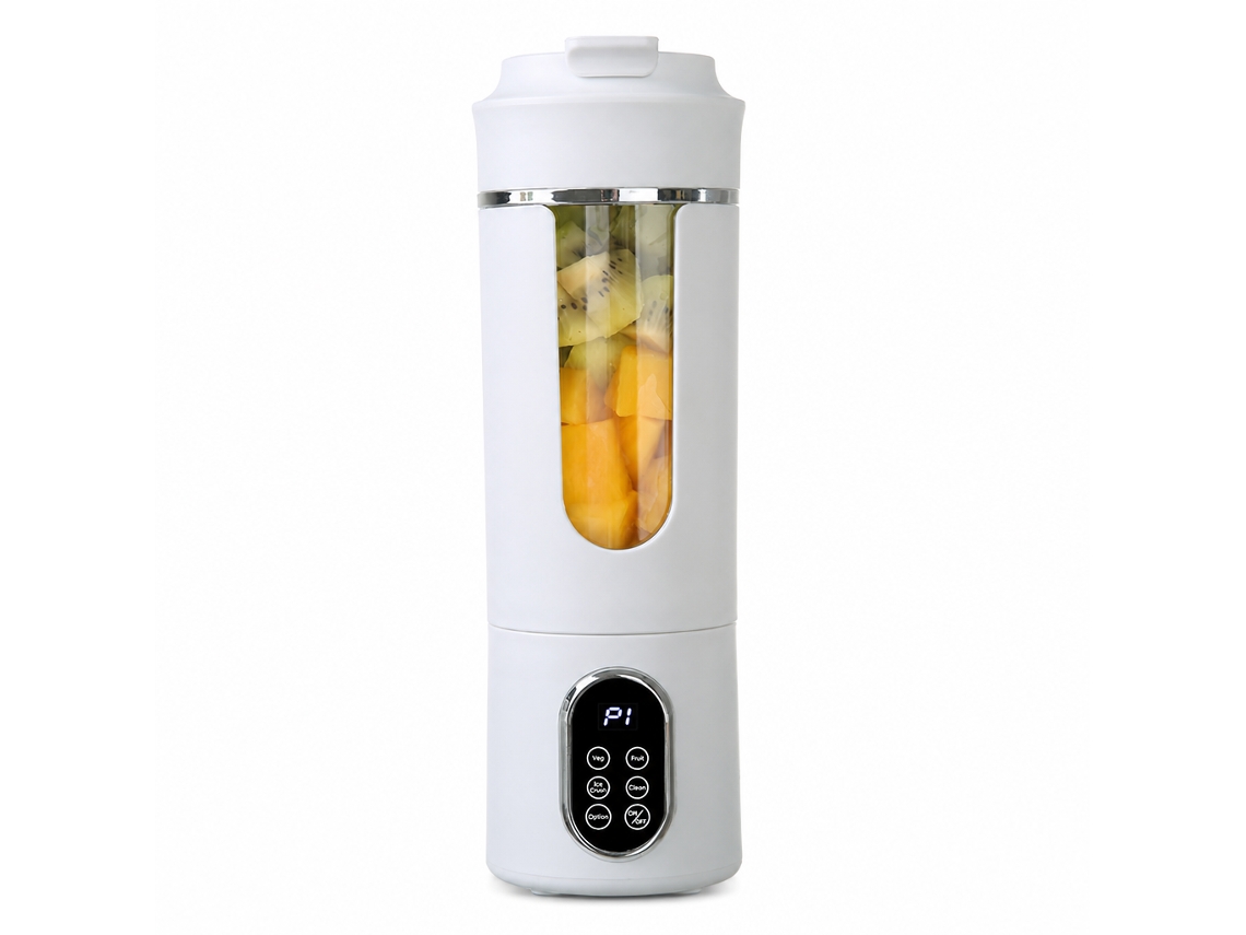Liquidificador Portátil Recarregável Branco, Tritura Gelo, 7,4 V, 12 Lâminas, Bateria Dupla 1300 Mah