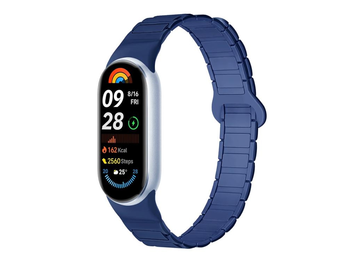 Bracelete Para Xiaomi Smart Band 10/9/8 - Silicone Magnético - Com Três Esferas Azul Marinho Claro Escuro