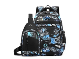Mochila Escolar Estampada Para Meninos, Estudantes E Adultos, Ideal Para Viagens, Com Alça Transversal, Na Cor Azul E Com Estampa De Futebol.