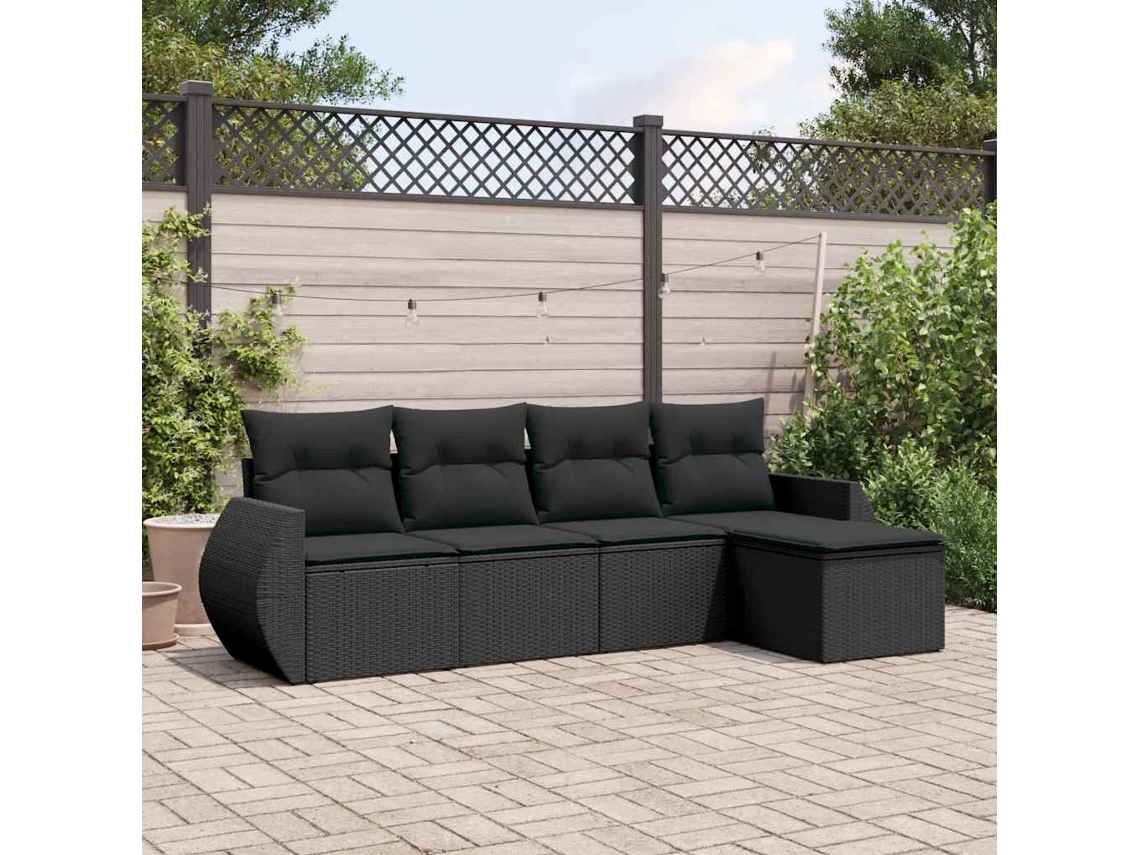 Vidaxl 5 Pcs Conjunto Sofás de Jardim com Almofadões Vime Pe Preto