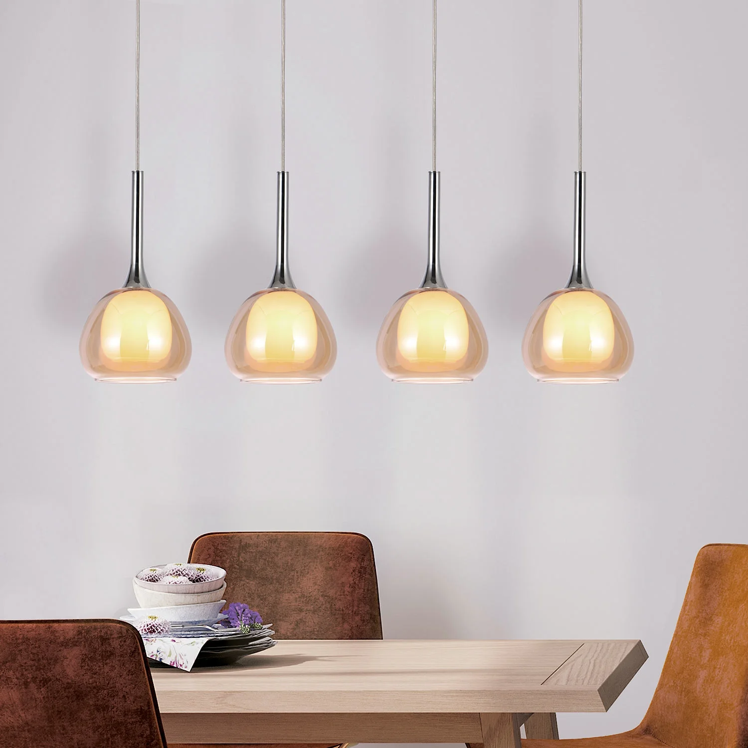 Candeeiro de Teto LÚZETE 4 Luzes Cristal Exterior Âmbar Interior Branco Nolina