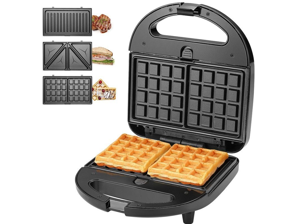 2026-máquina 3 Em 1 Para Croque Monsieur, Grelha, Waffles E Sanduíches, 750w, Pratos Antiaderentes Intercambiáveis