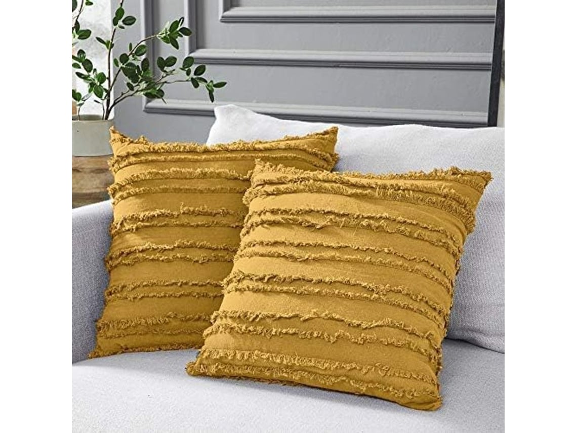 Rebe-funda De Almofada De Algodão E Linho Amarelo Mostarda, 18x18 Polegadas, Conjunto De 2, Para Sofá E Cama