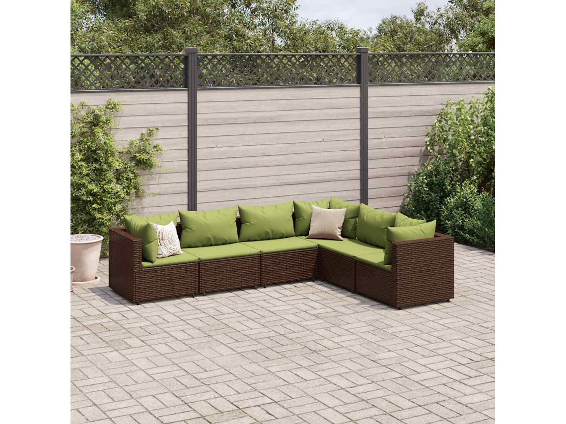 Conjunto 6 Peças Lounge Jardim C/ Almofadões 6 Peças Vime Pe Marrom Dkd Home Decor