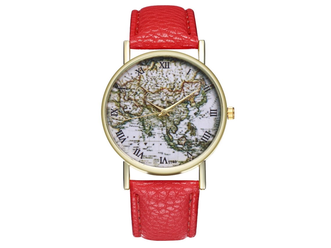 Relógio de casal de quartzo com pulseira de PU e numerais romanos (vermelho)