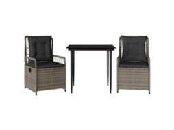 Conjunto de Jantar 3 Pcs para Jardim com Almofadões Vime Pe Cinza MAISON EXCLUSIVE (3 pcs)