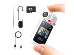 Mini Câmera de Ação Portátil para Polegar, 2.7k/1080p Hd MDUG (branca + Cartão de 32 Gb)