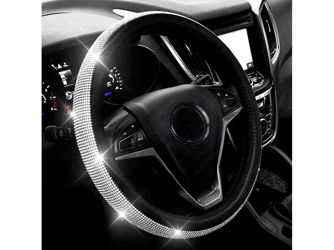 Capinha de Volante de Couro Diamond com Cristais Brilhantes, Ajuste Universal 15 Polegadas para Mulheres e Meninas