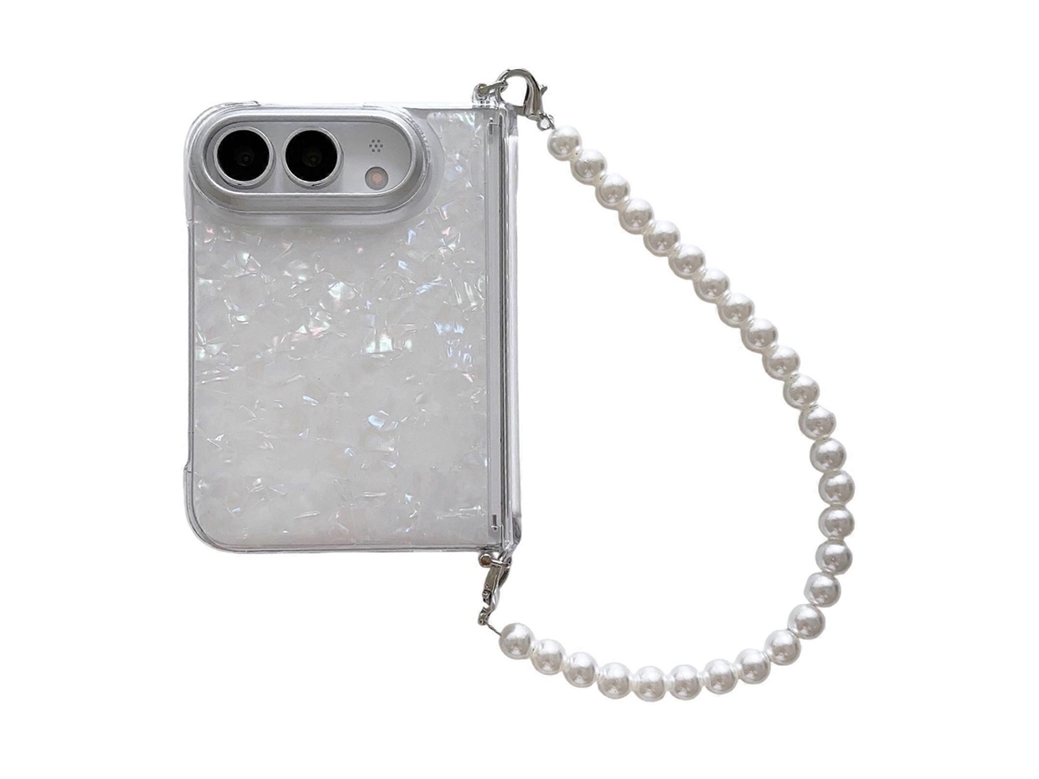 Capa Para Iphone Duo Com Fivela Lateral, Padrão Concha E Alça Com Contas.