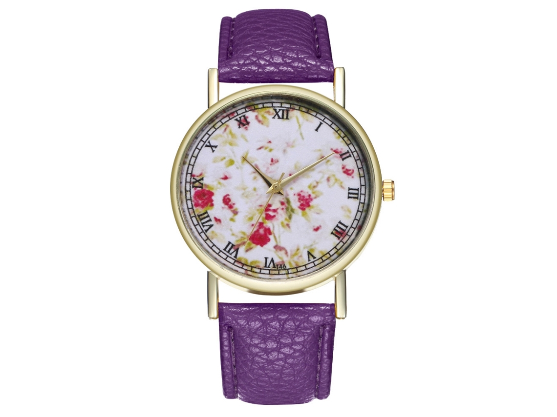 Relógio de pulso analógico casual e elegante em liga metálica e couro (roxo)