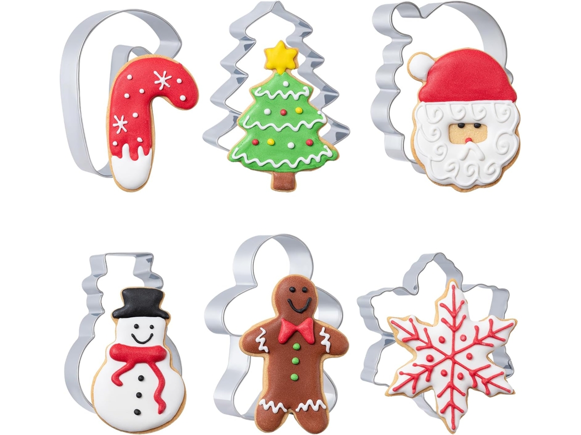 Conjunto De 6 Cortadores De Biscoitos, Em Aço Inoxidável, Formatos Floco De Neve E Boneco De Gengibre, Tema De Natal