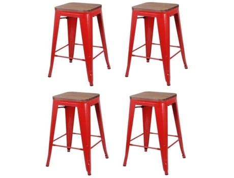 Bancos de bar Vintage Liv - Vermelho - Conjunto de 4 - URBAN LIVING - Cozinha - Metal - Plástico - Resina