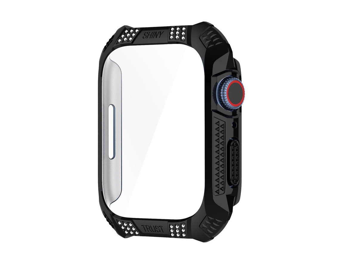 Capa protetora para smartwatch com diamantes e strass, película temperada antirriscos, protetor de tela inteira para Apple Watch 7 LY Ebike