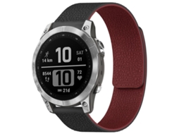 Bracelete Para Garmin Fenix 8 / 7 / 6 / 5 (22mm) - Silicone Magnético - Textura De Lichia Preto E Vermelho