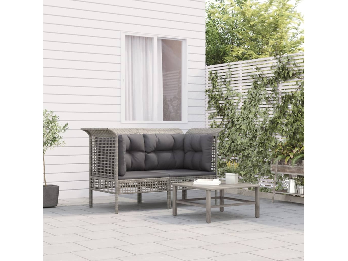 Vidaxl Sofás De Canto P/ Jardim C/ Almofadões 2 Pcs Vime Pe Cinzento