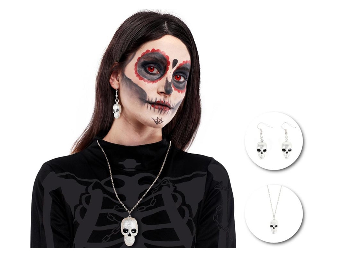 Kit Caveira Colar e Brincos