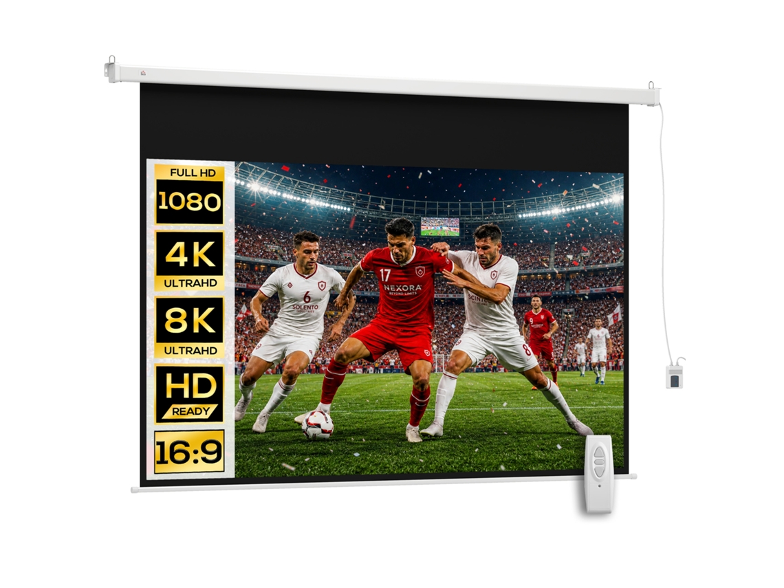 Tela para Projetor 100" com Controle Remoto, PVC e Metal,247x7.5x168cm,Branco | S/MARCA