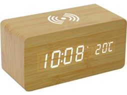 Despertador Digital De Madeira Com Carregamento Sem Fio, 3 Alarmes, Visor Led E Controle De Som, Ideal Para Quarto, Mesa