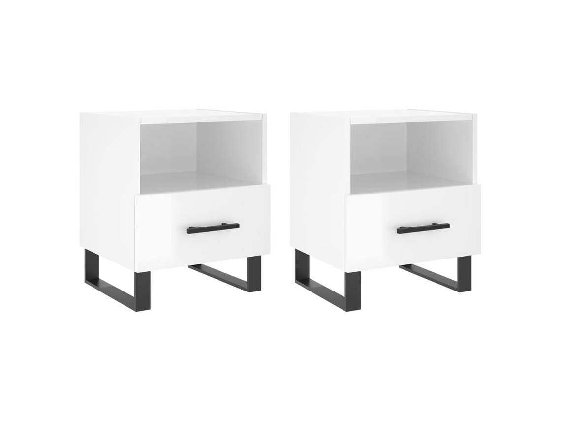 Conjunto de 2 Mesas de Cabeceira Branco Brilhante MAISON EXCLUSIVE Derivados de Madeira 40x35x47,5 cm