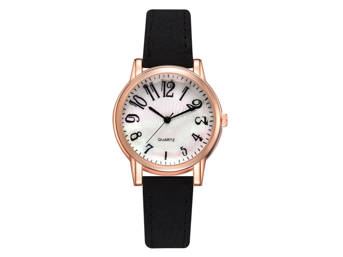 Relógio de Pulso Feminino Digital de Quartzo com Pulseira de Couro Pu Estilo Clássico Preto