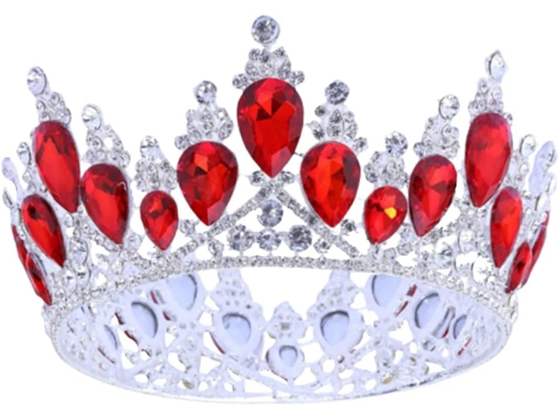 Coroa Elegante Com Strass Para Mulheres, Tiara E Acessório De Cabeça Vermelho Chique Para Casamentos E Festas.