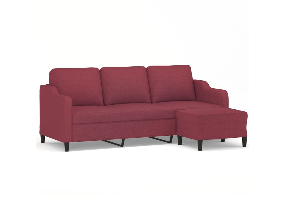 Sofá de 3 lugares com apoio de pés VIDAXL Vermelho Tecido (198x77x80cm)