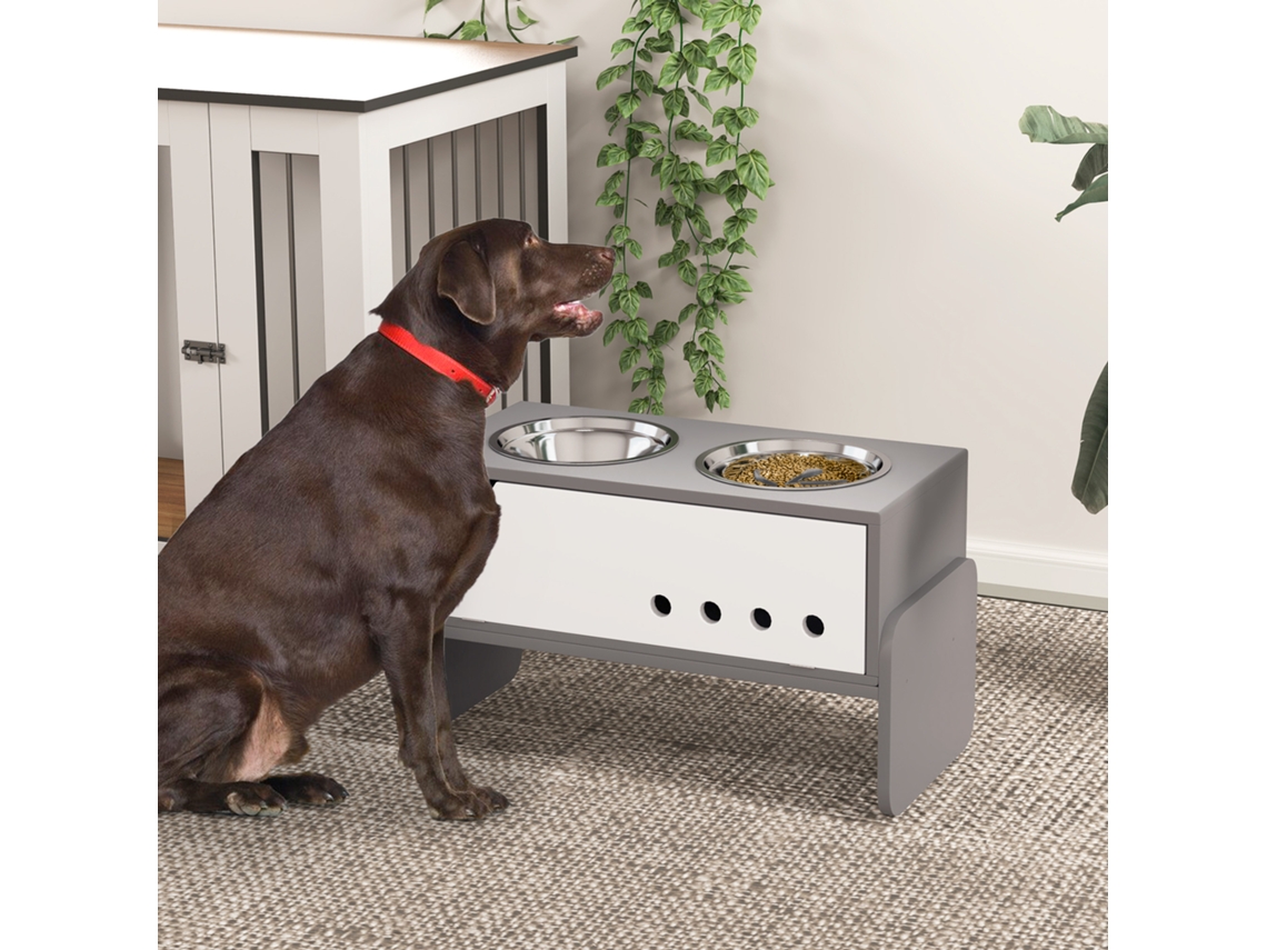 Comedouro Elevado Para Cães, Com Espaço De Armazenamento E Tapete, Resistente E Durável