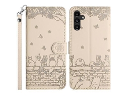Capa De Couro Com Estampa De Gato E Cordão Compatível Com Samsung Galaxy S24 D