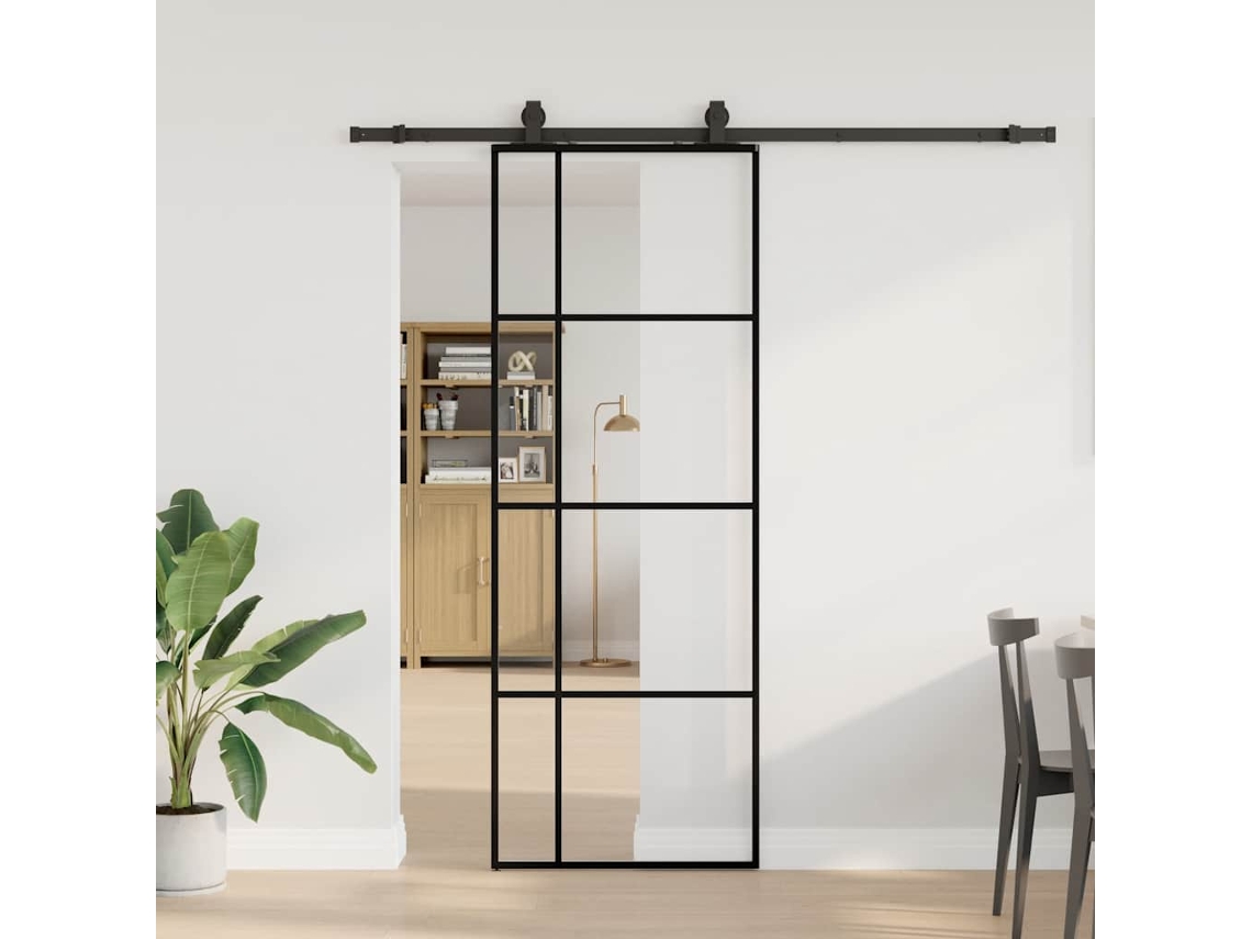 Vidaxl Porta Deslizante C/ Conj. Ferragens 76x205cm Vidro Esg Preto