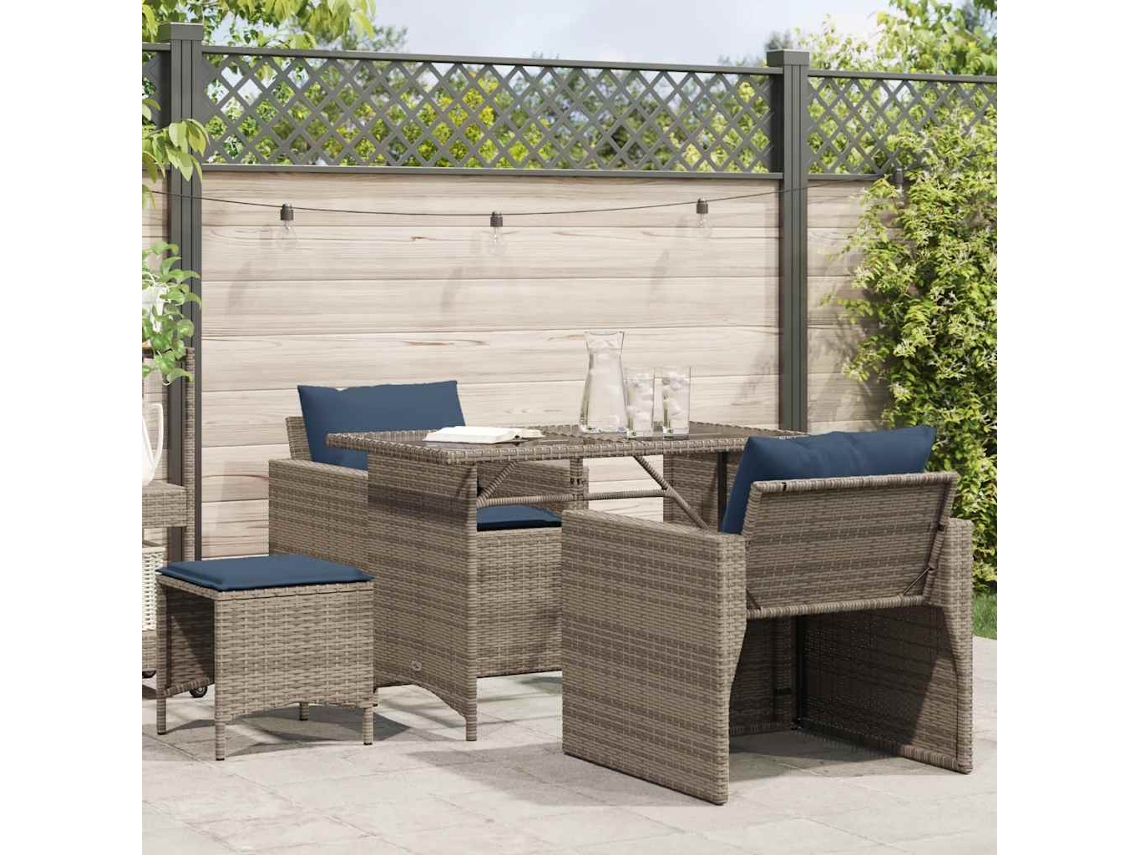 Vidaxl 4 Pcs Conjunto Sofás De Jardim C/ Almofadões Vime Pe Cinzento