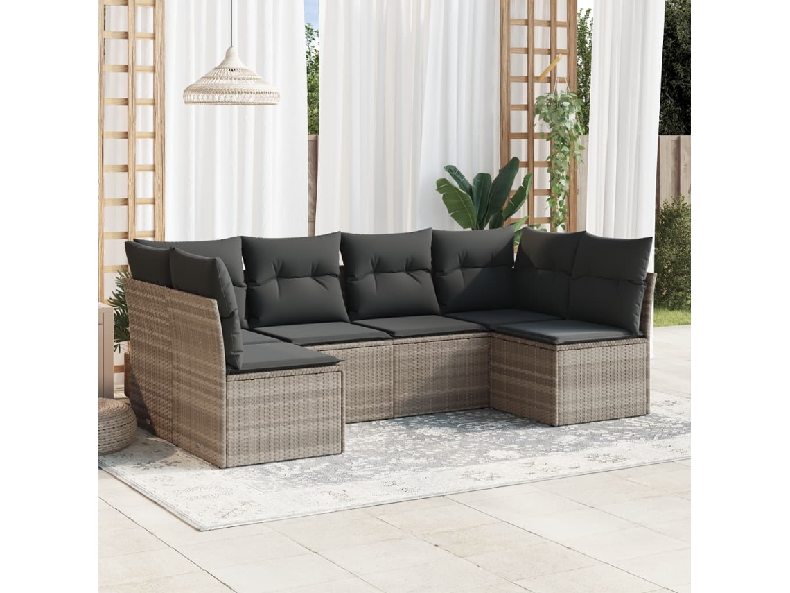 Vidaxl 6 Pcs Conj. Sofás Jardim Com Almofadões Vime Pe Cinzento-claro
