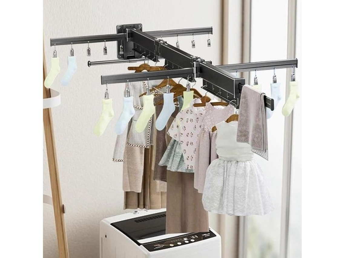 Drying Rack Wall Mounted 124 Cm Extendable Aluminium Wall Dryer With 20 Clips