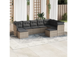 Vidaxl 9 Pcs Conjunto Sofás P/ Jardim Com Almofadões Vime Pe Cinzento