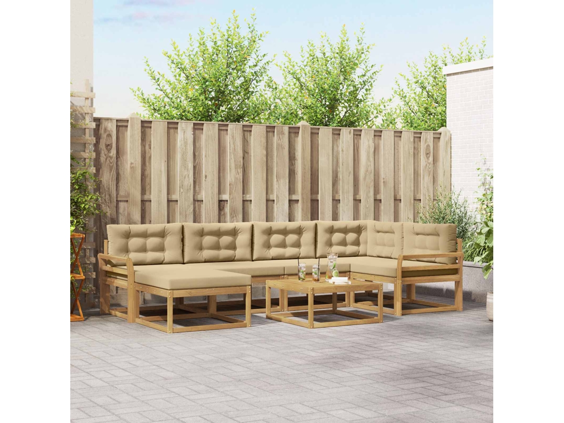 Vidaxl Conjunto De Sofás Para Exterior 7 Unid. Branco E Bege