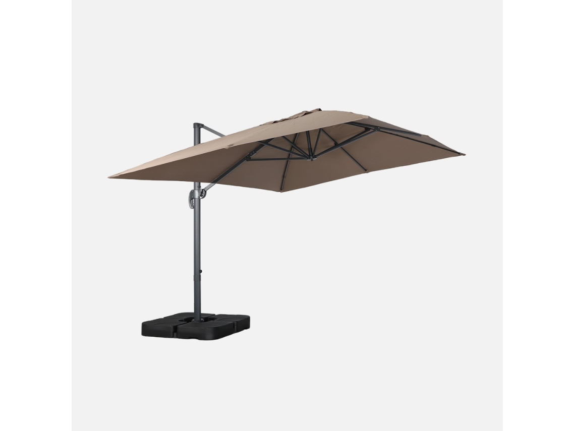 Guarda-sol Retangular Excêntrico, 3x4m + Base Com Peso 50x50cm, Taupe